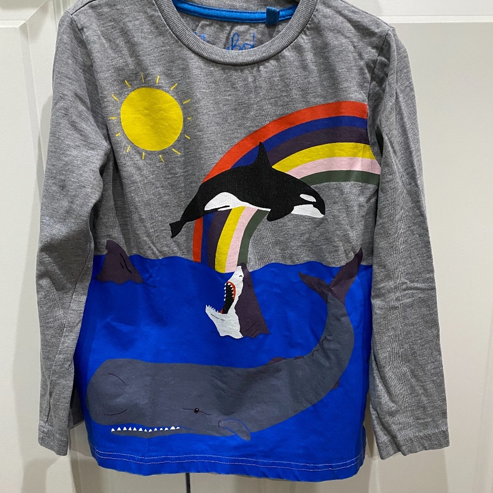 Mini Boden boys’ shirt whales, size 5-6